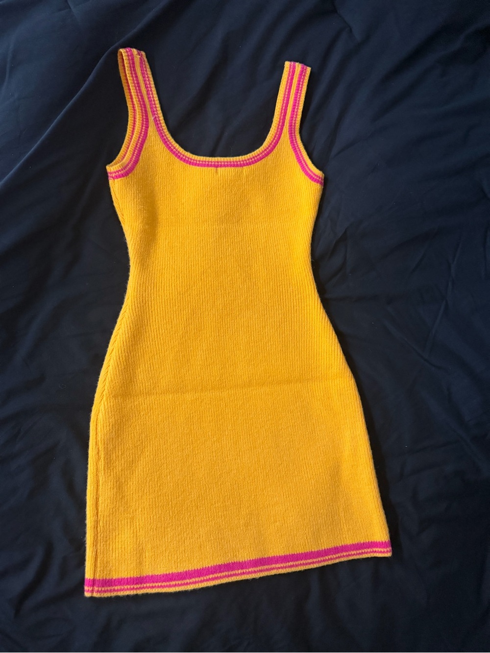Fashion Nova Yellow Knit Mini Dress with Pink Trim - Picture 2 of 2